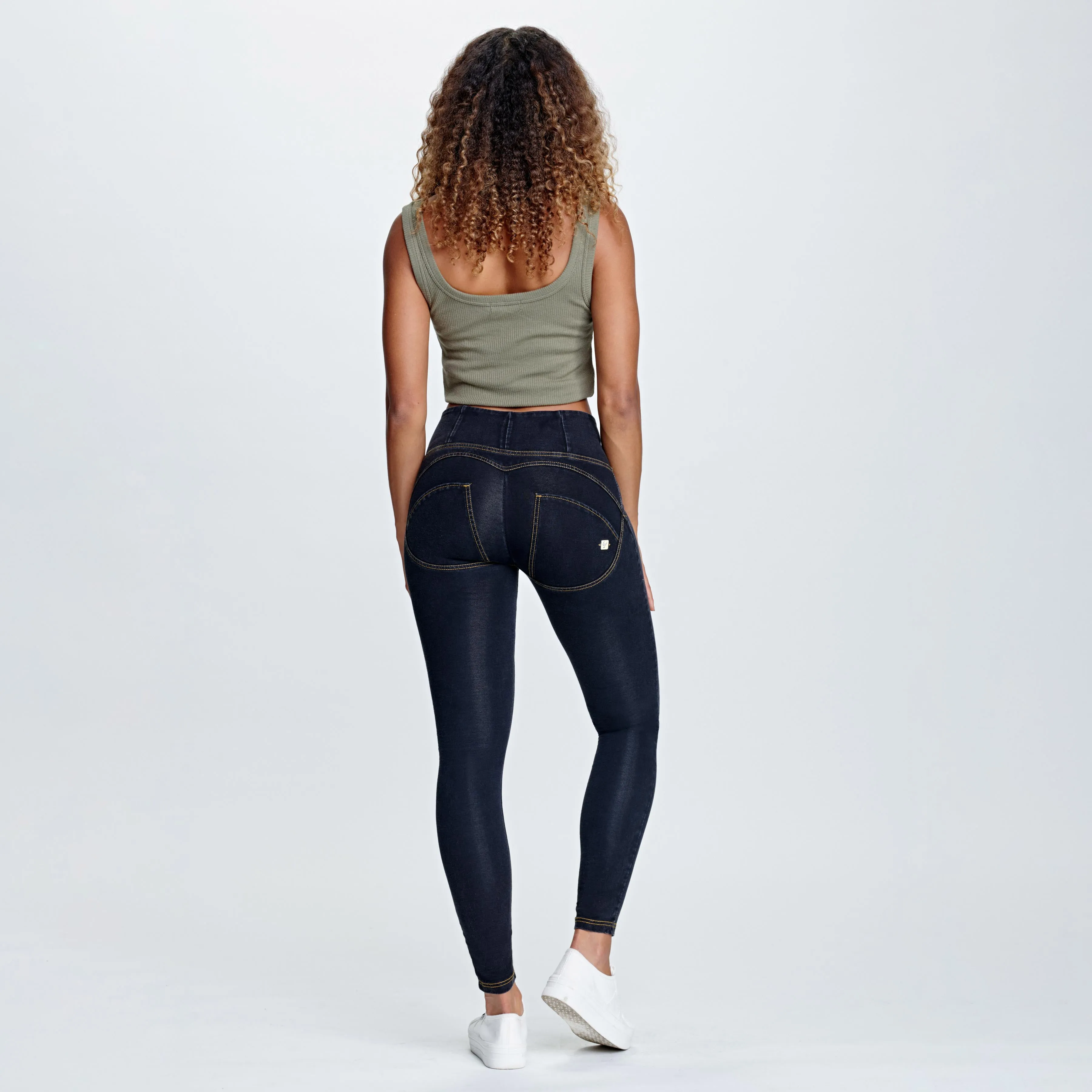 WR.UP® Distressed Denim - High Waist - Full Length - Black   Yellow Stitching