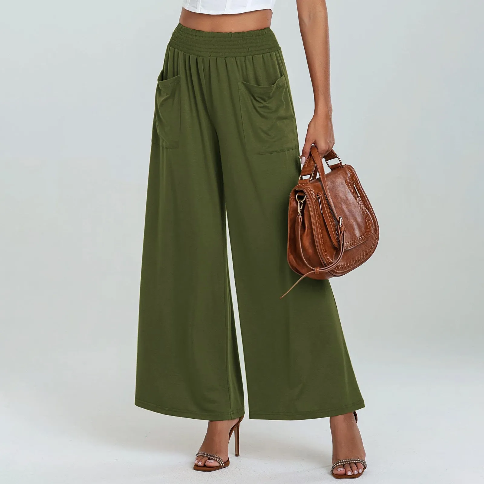 XIANGTUIBAO  New European and American  High Waist Wide Leg Pants Sports Pants Casual Loose Pockets Hip Raise Slimming Trousers for Women