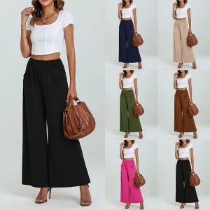 XIANGTUIBAO  New European and American  High Waist Wide Leg Pants Sports Pants Casual Loose Pockets Hip Raise Slimming Trousers for Women