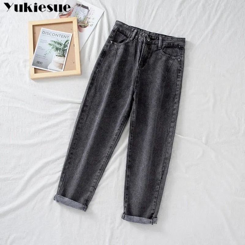 YUKIESUE High Waist Button Fly Cotton Spandex Denim Jean Pants