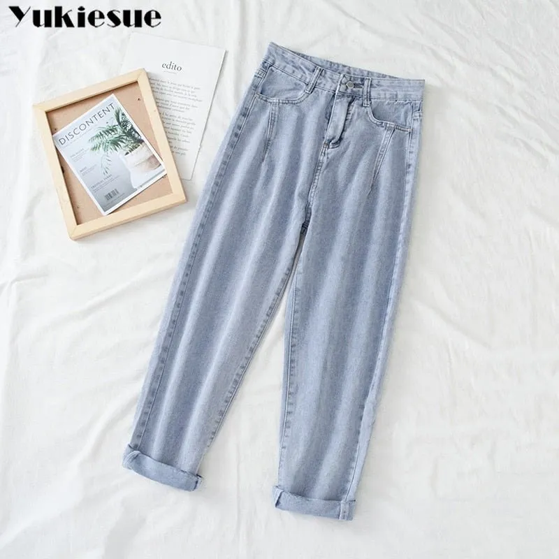 YUKIESUE High Waist Button Fly Cotton Spandex Denim Jean Pants