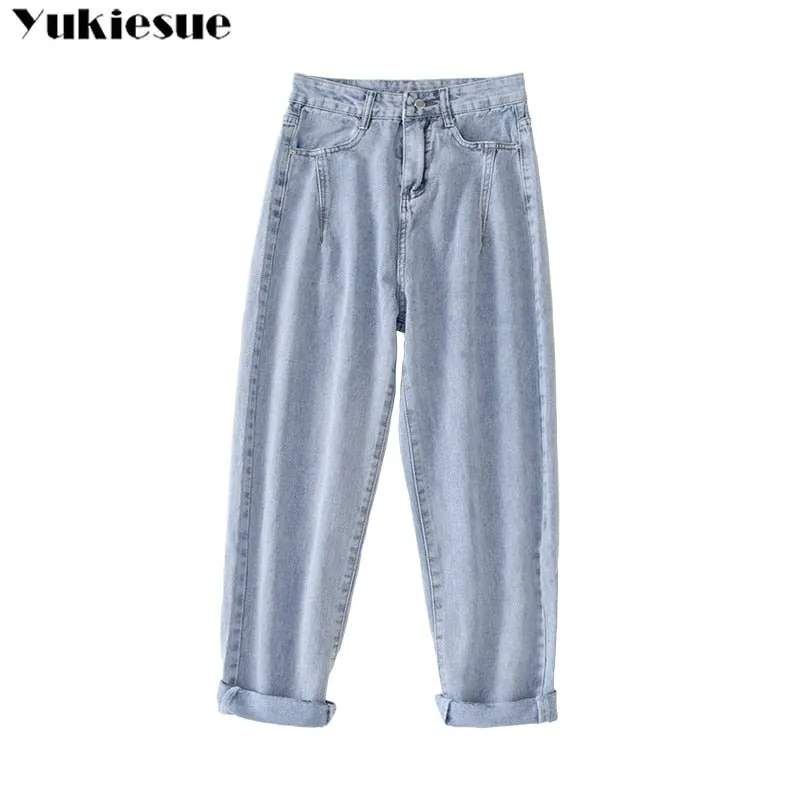 YUKIESUE High Waist Button Fly Cotton Spandex Denim Jean Pants