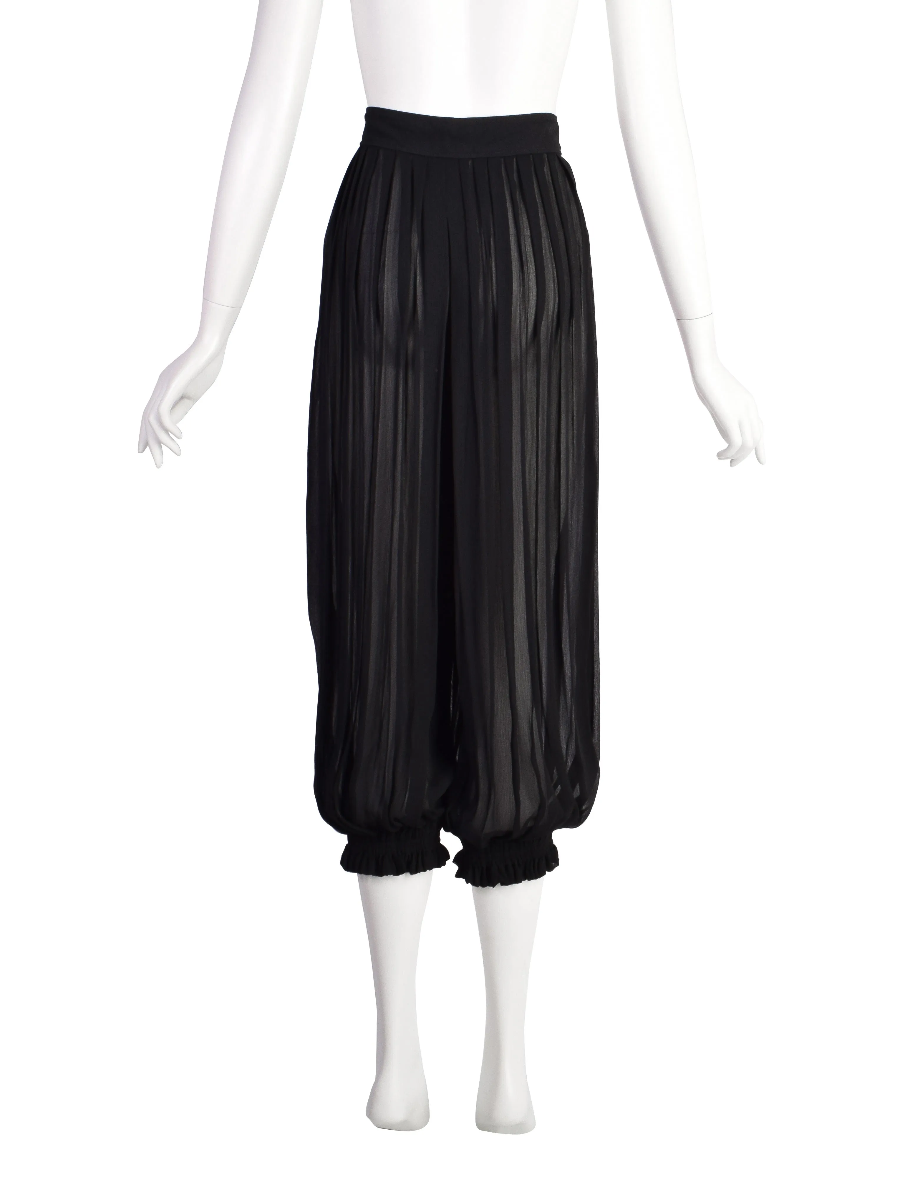 Yves Saint Laurent Vintage 1970s Black Sheer Rayon Pleated High Waist Harem Pants