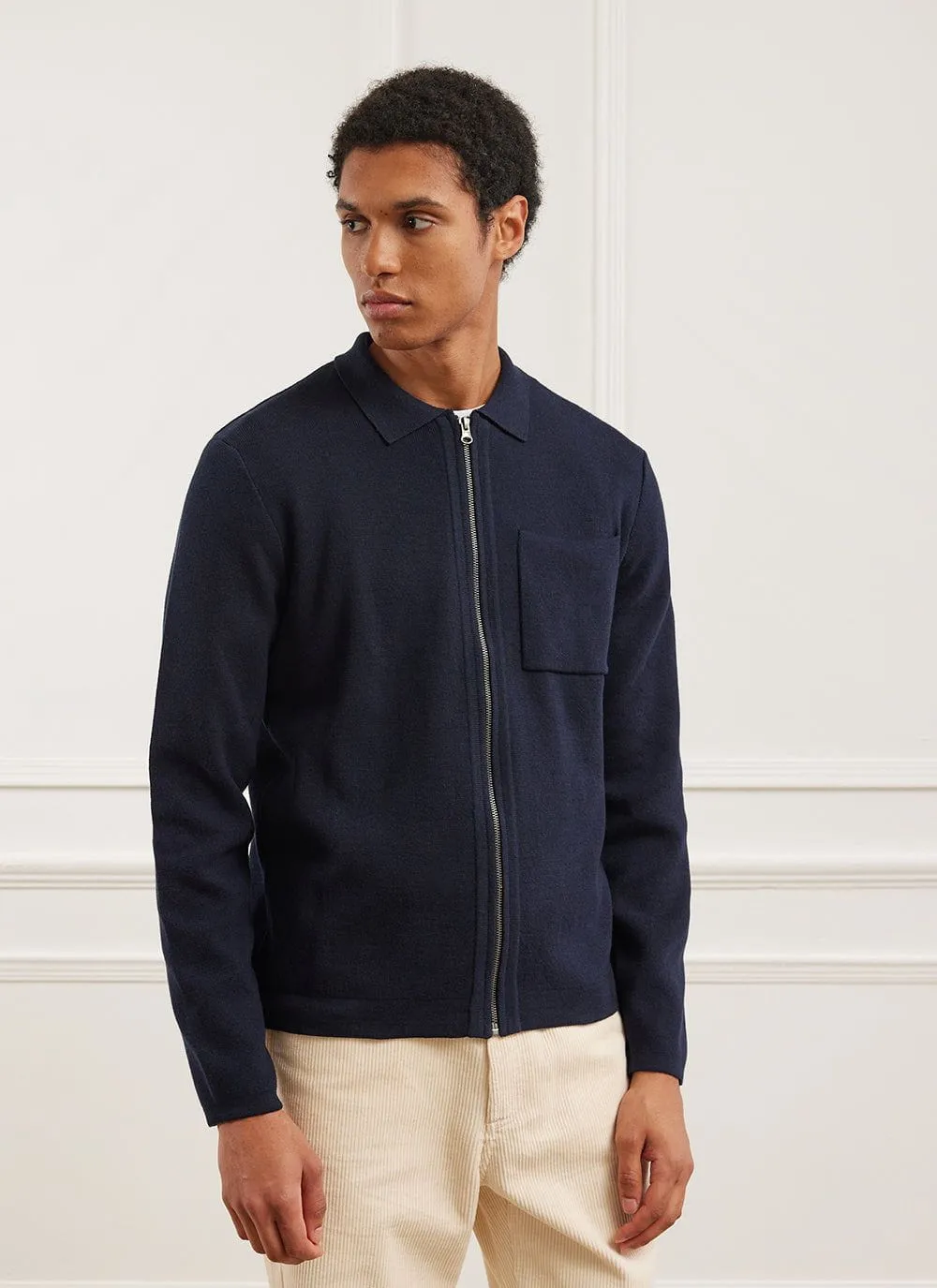 Zip Cardigan | Knitted Cotton | Navy