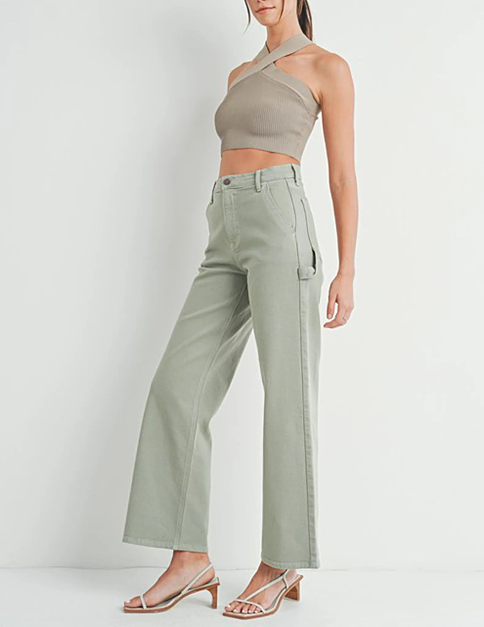 Zuri Sage Denim Utility Pants