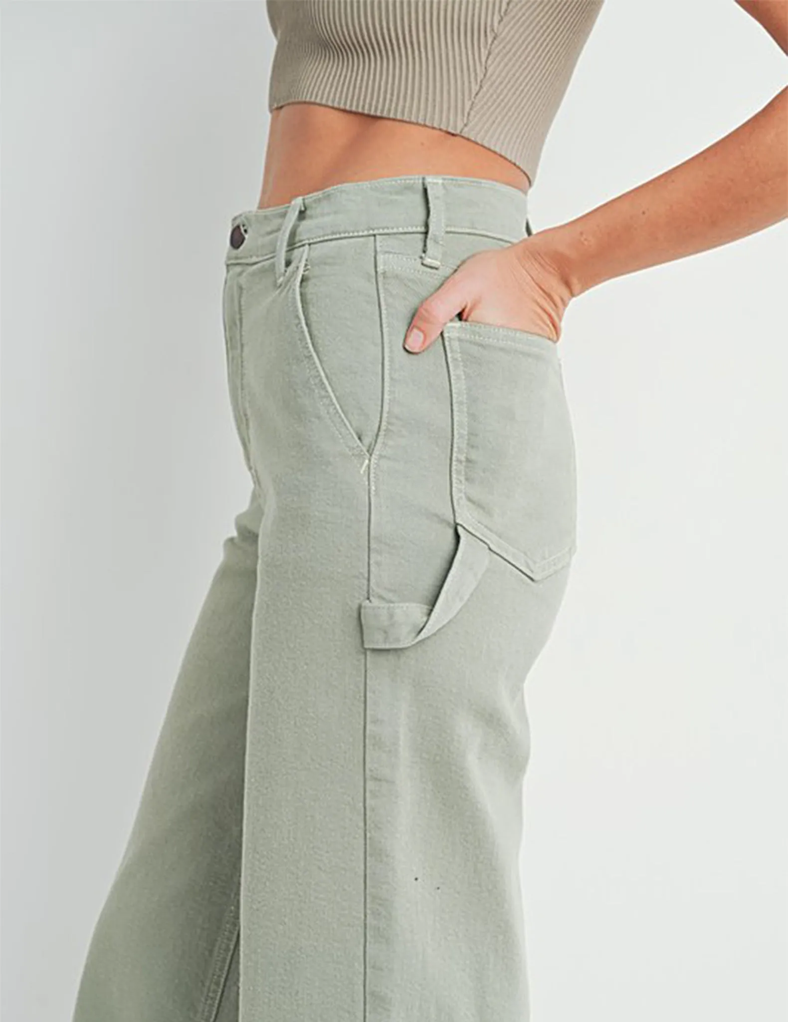 Zuri Sage Denim Utility Pants